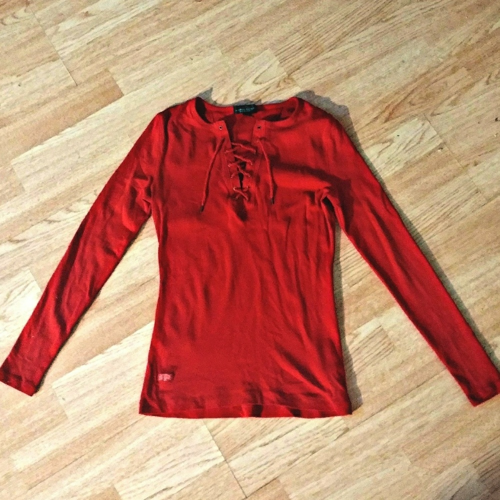 Red Lace Up Ralph Lauren Top